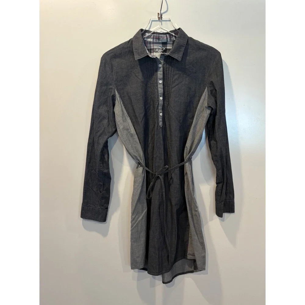 Kuhl Kiley Dress Indigo Sail Blue Chambray Shirt Dress‎ Belted Womens Size Large